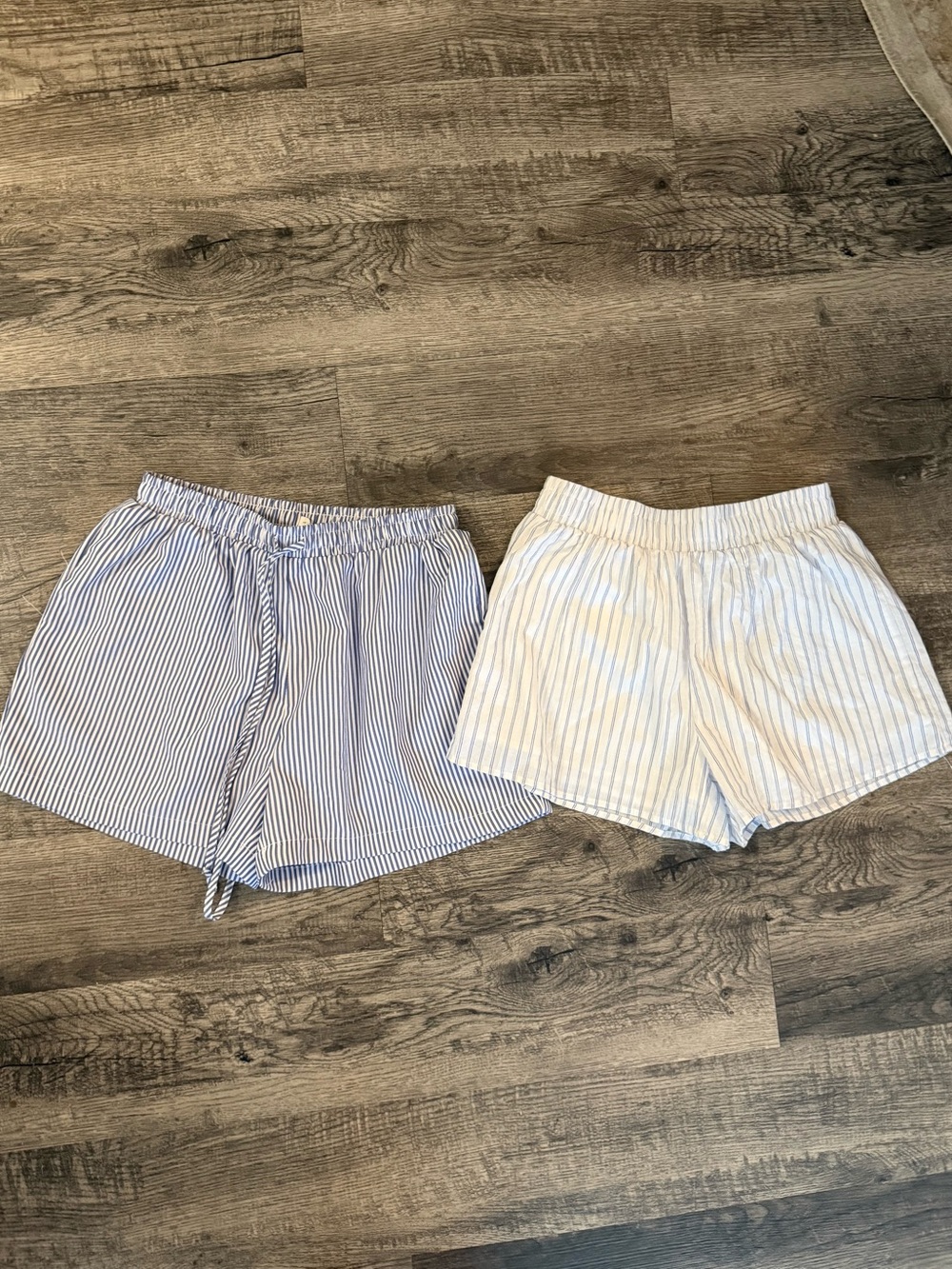 Striped Elastic Waist Short Set - Blue & White